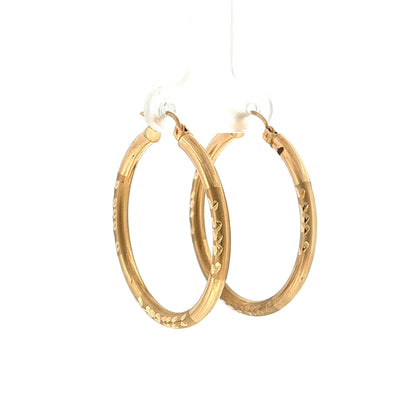 Diamond Cut Hoop Earrings 14k Yellow Gold