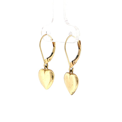 Puffy Heart Drop Earrings 14k Yellow Gold