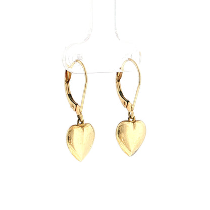 Puffy Heart Drop Earrings 14k Yellow Gold