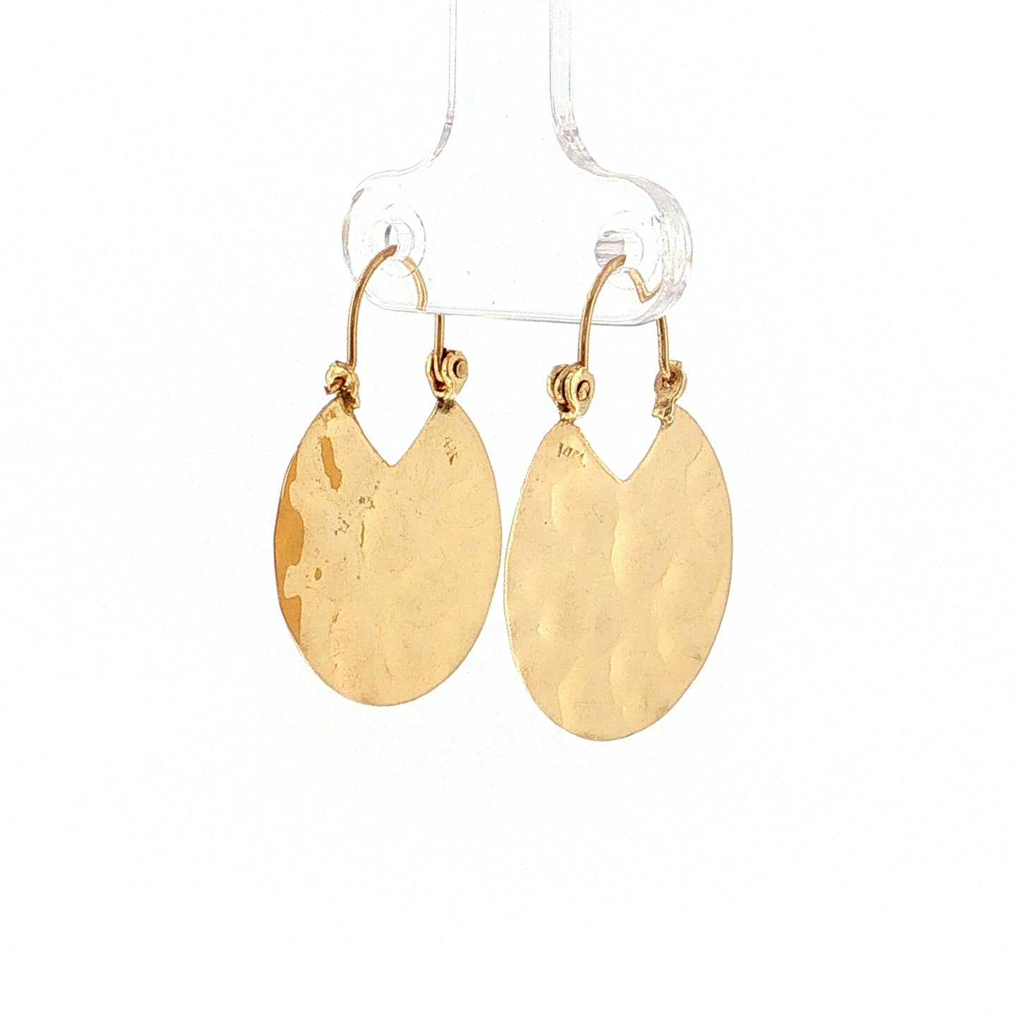 Hammered Disc Drop Earrings 14k Yellow Gold