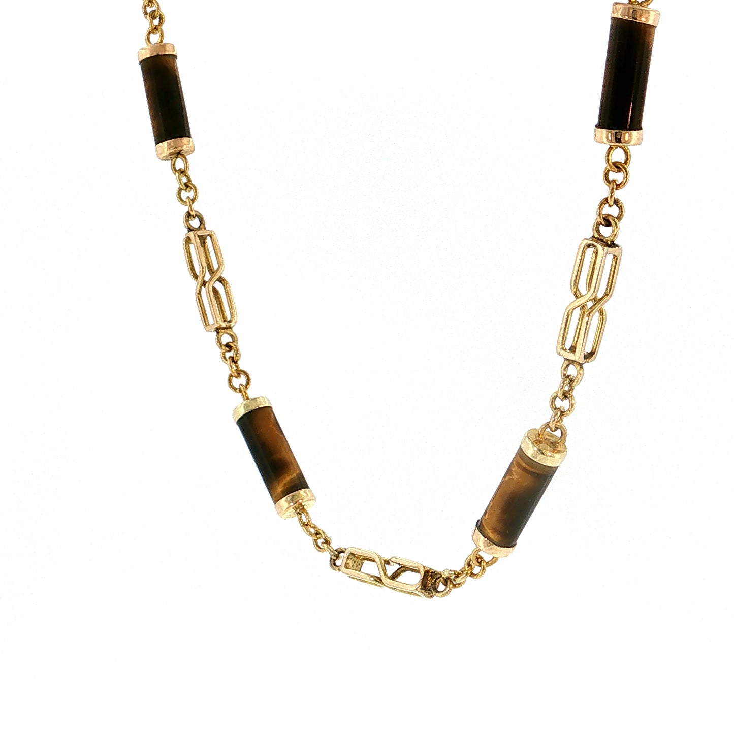 Vintage Mid-Century Tiger's Eye Necklace & Bracelet 14k