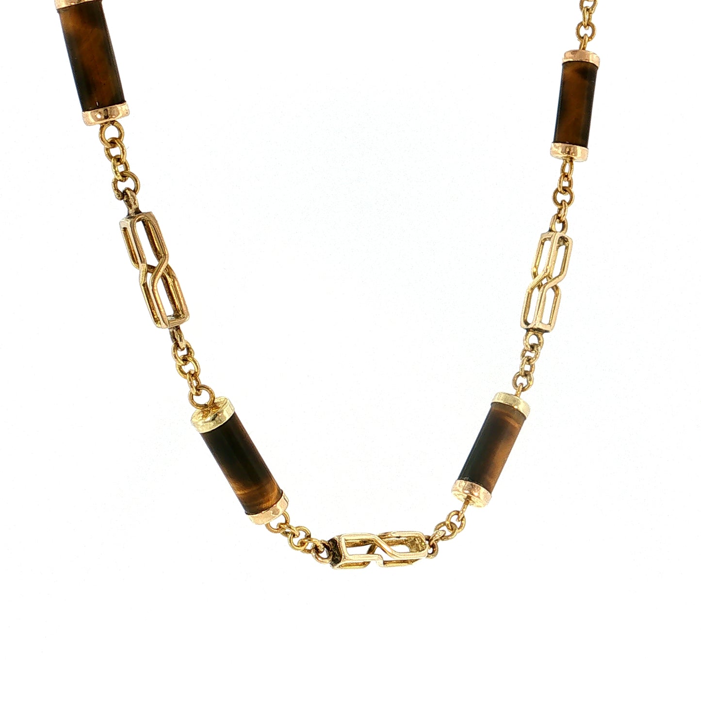 Vintage Mid-Century Tiger's Eye Necklace & Bracelet 14k