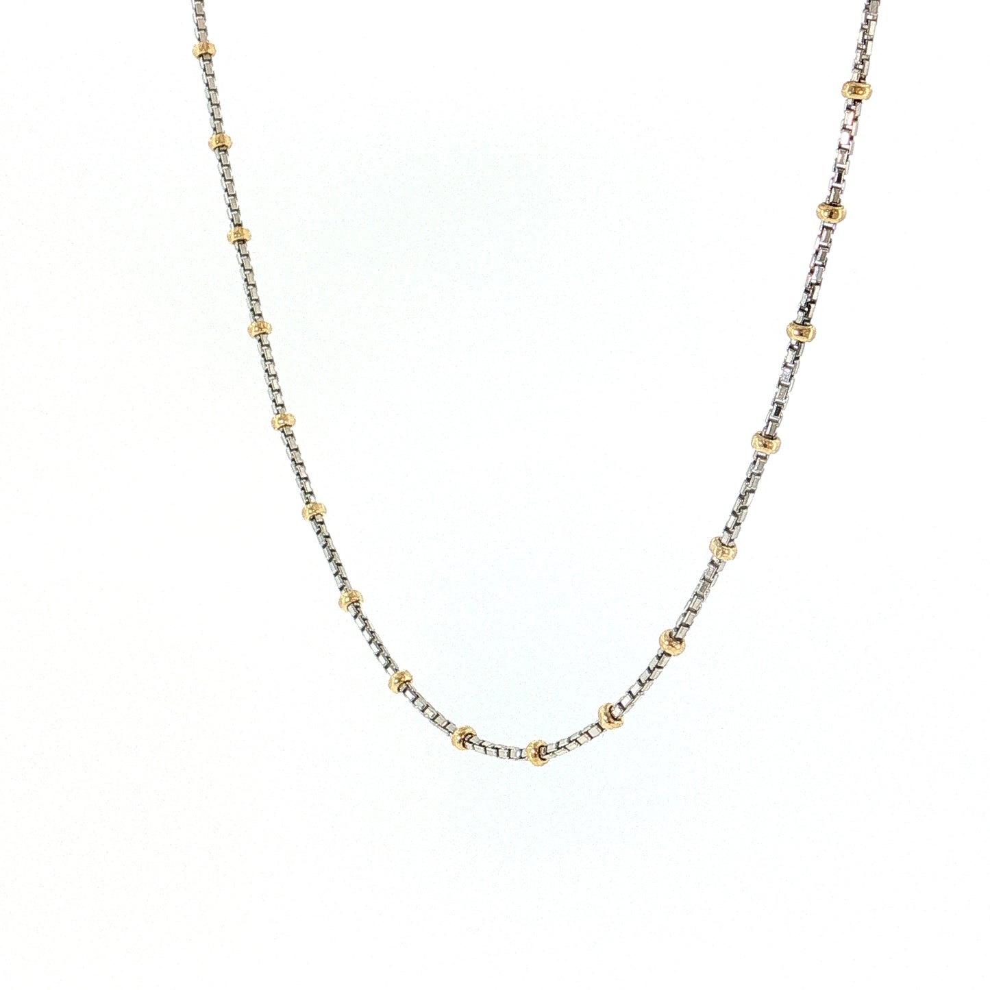 19" Two-Tone Beaded Chain Necklace 14k Gold