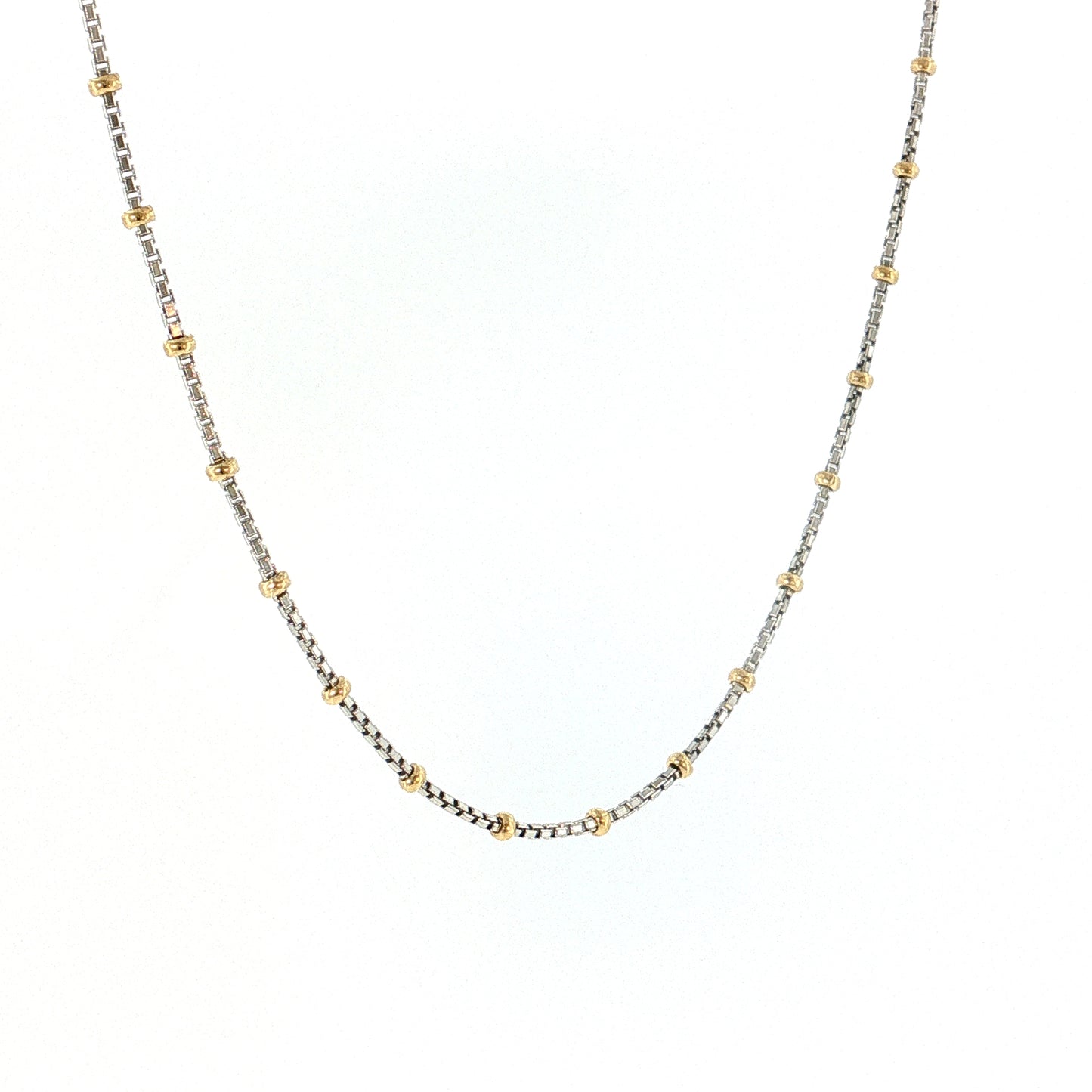 19" Two-Tone Beaded Chain Necklace 14k Gold