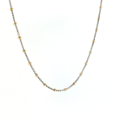 19" Two-Tone Beaded Chain Necklace 14k Gold