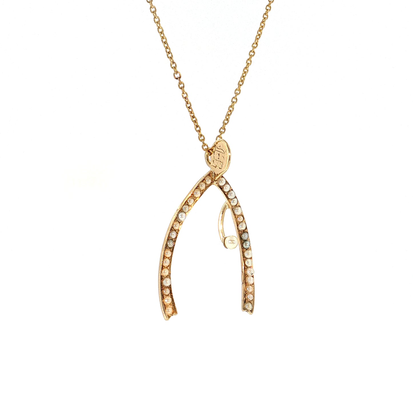 Victorian Seed Pearl Horseshoe Pendant 14k Yellow Gold