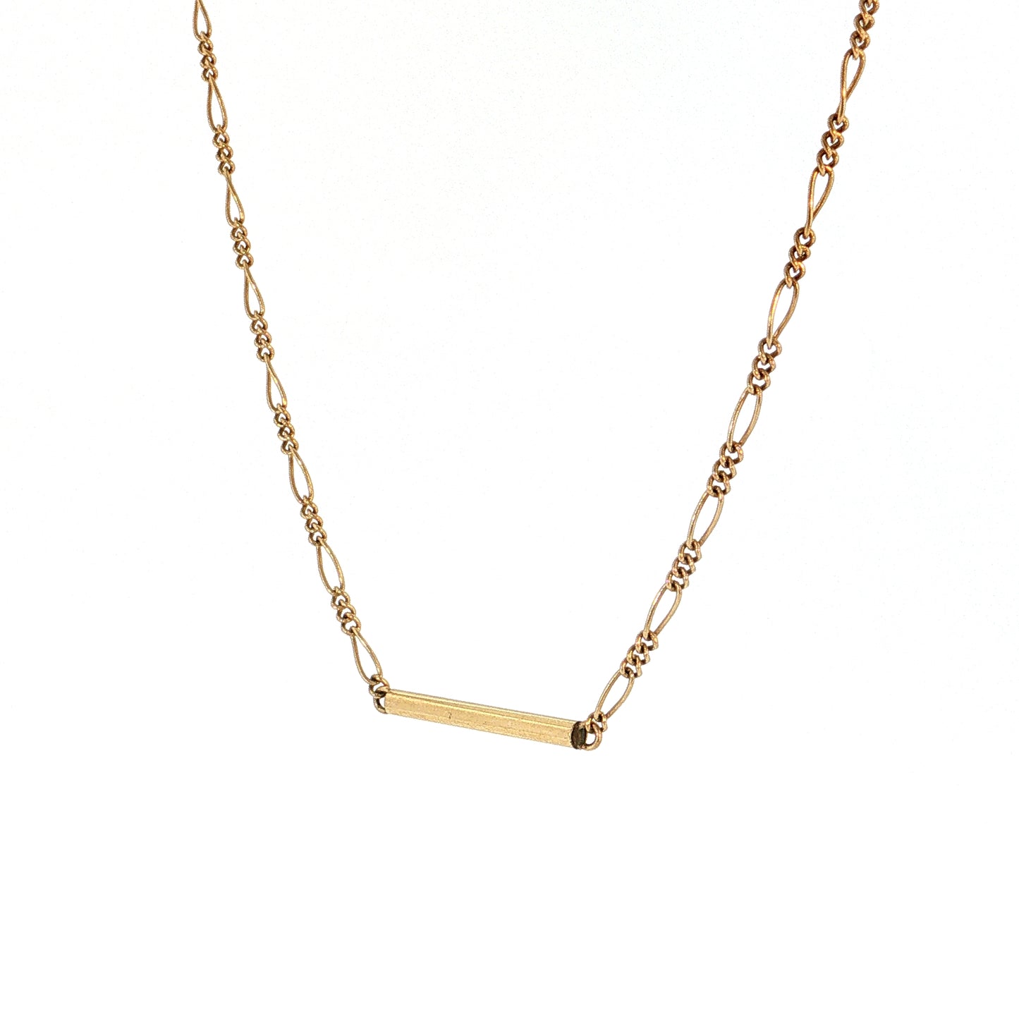 Vintage Mid-Century Figaro Chain Necklace 14k Yellow Gold