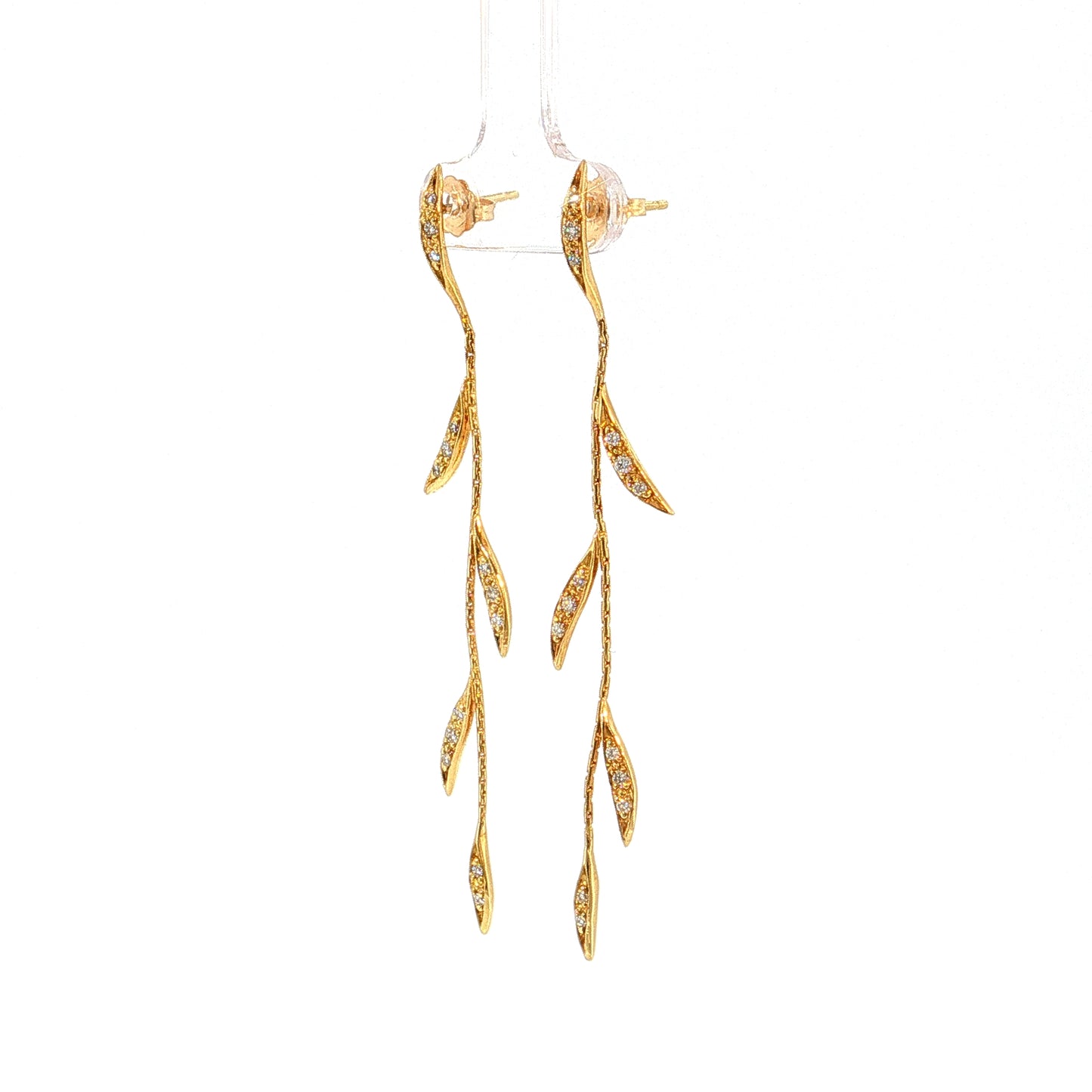 Diamond Leaf Vine Drop Earrings 18k Yellow Gold
