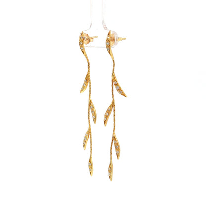 Diamond Leaf Vine Drop Earrings 18k Yellow Gold