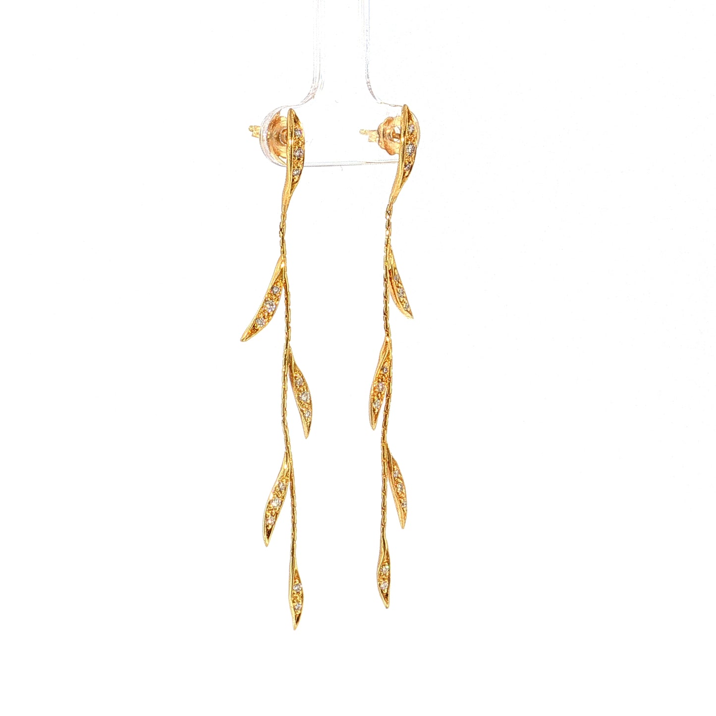 Diamond Leaf Vine Drop Earrings 18k Yellow Gold