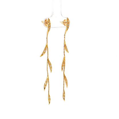Diamond Leaf Vine Drop Earrings 18k Yellow Gold