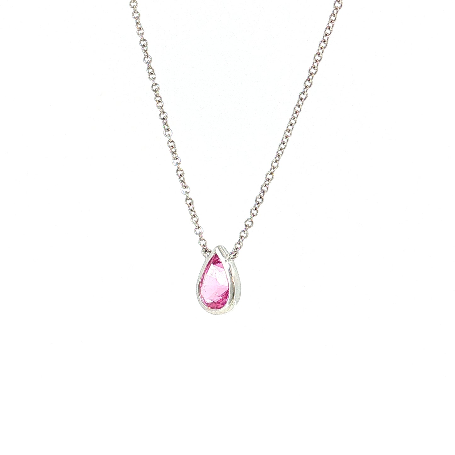 1.10 Pear Pink Sapphire Pendant Necklace 14k White Gold