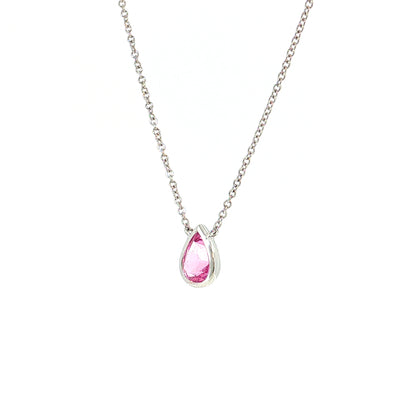 1.10 Pear Pink Sapphire Pendant Necklace 14k White Gold