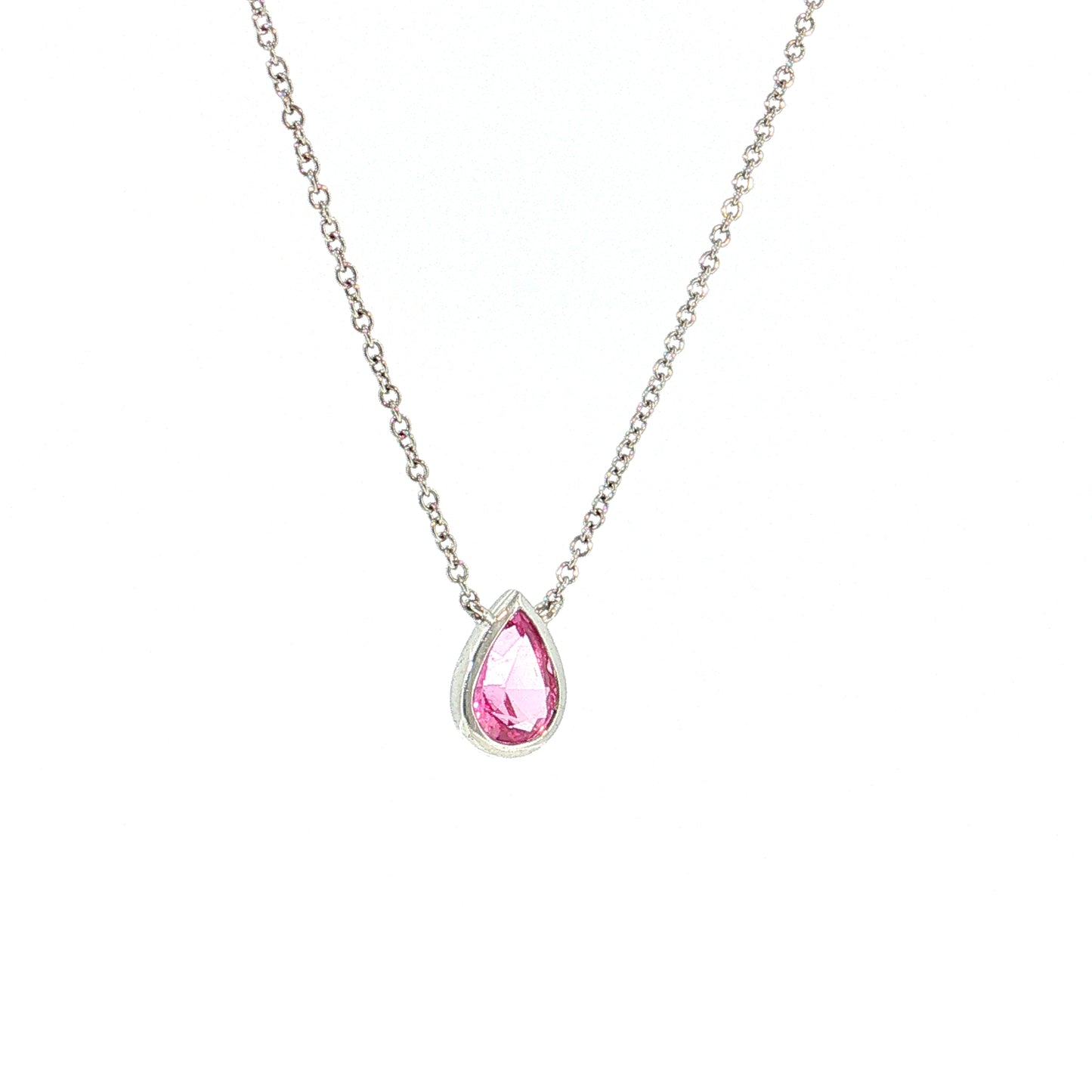 1.10 Pear Pink Sapphire Pendant Necklace 14k White Gold