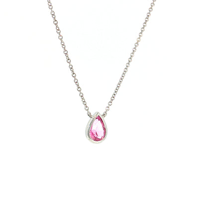 1.10 Pear Pink Sapphire Pendant Necklace 14k White Gold