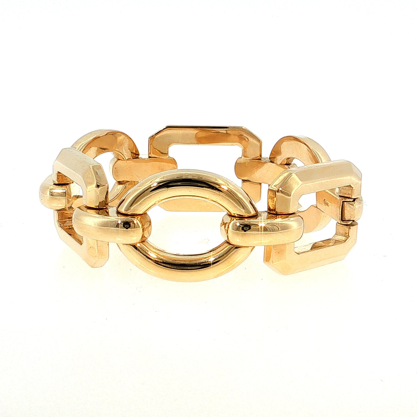 Vintage Mid-Century Oversized Geometric Link Bracelet 14k Yellow Gold