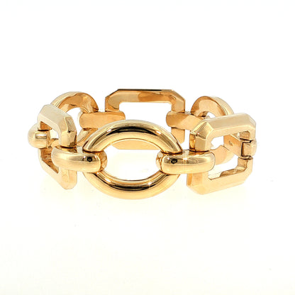 Vintage Mid-Century Oversized Geometric Link Bracelet 14k Yellow Gold