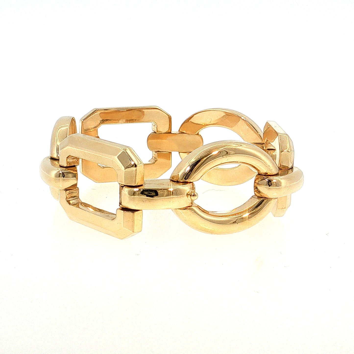 Vintage Mid-Century Oversized Geometric Link Bracelet 14k Yellow Gold