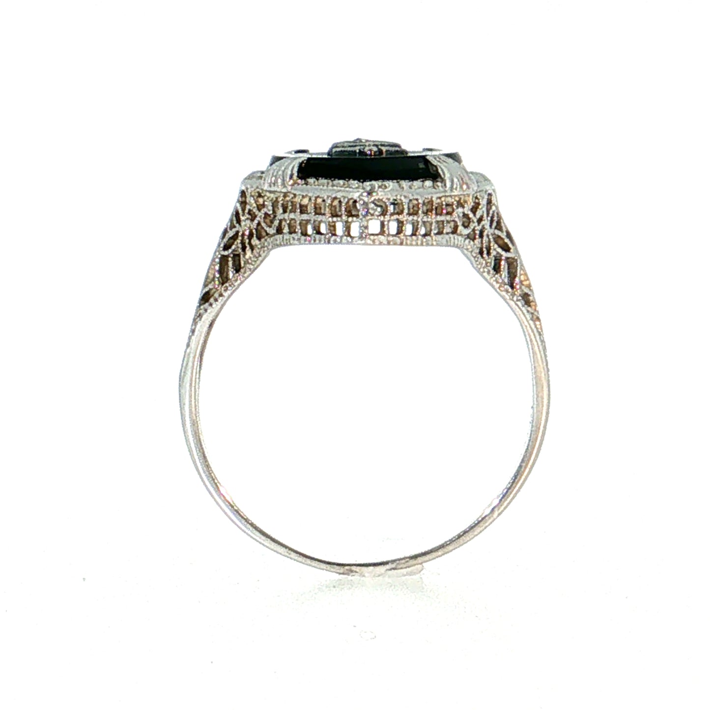 Antique Art Deco Diamond & Onyx Navette Ring 14k