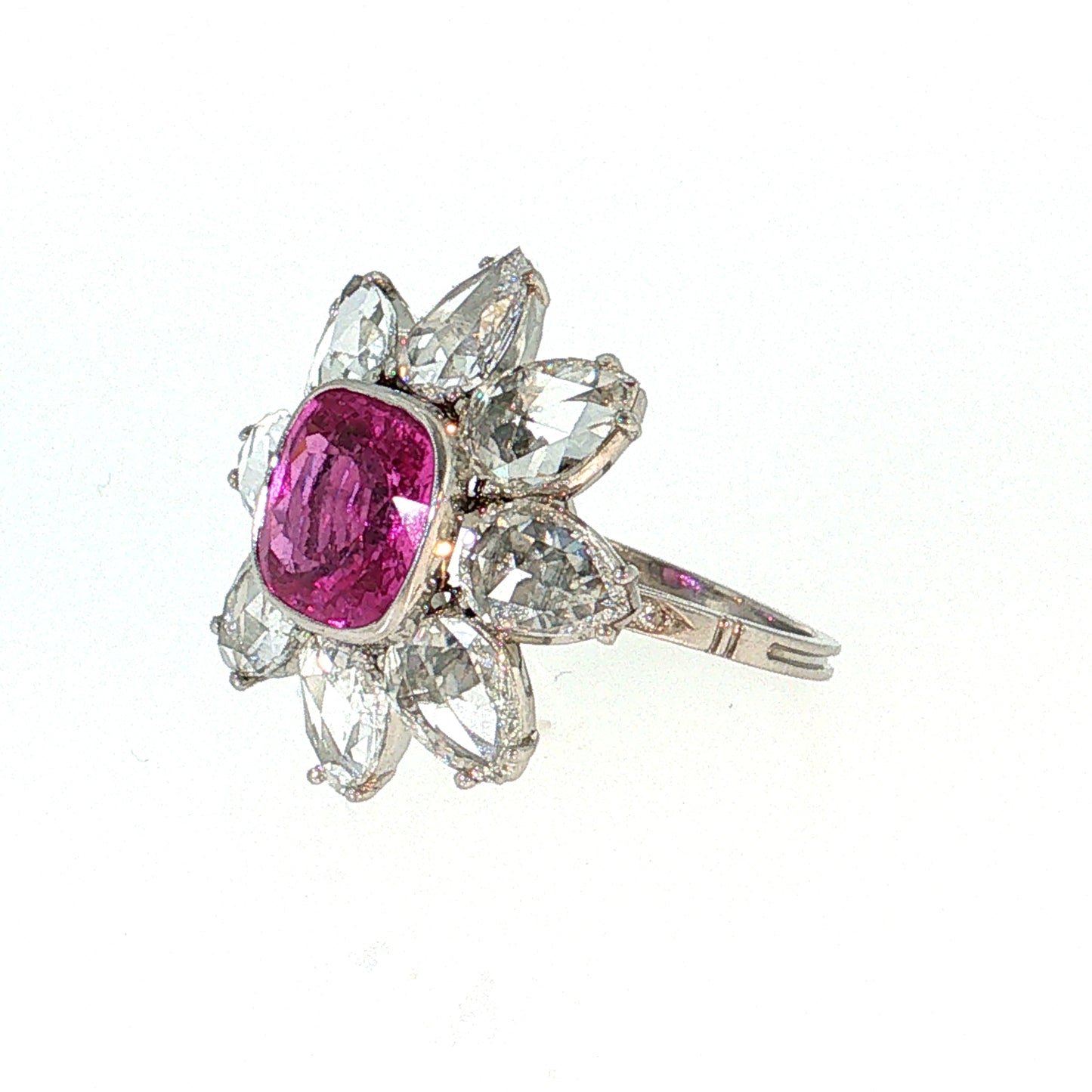 3.97 Pink Sapphire & Diamond Halo Cocktail Ring Platinum