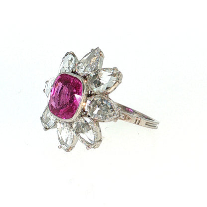 3.97 Pink Sapphire & Diamond Halo Cocktail Ring Platinum