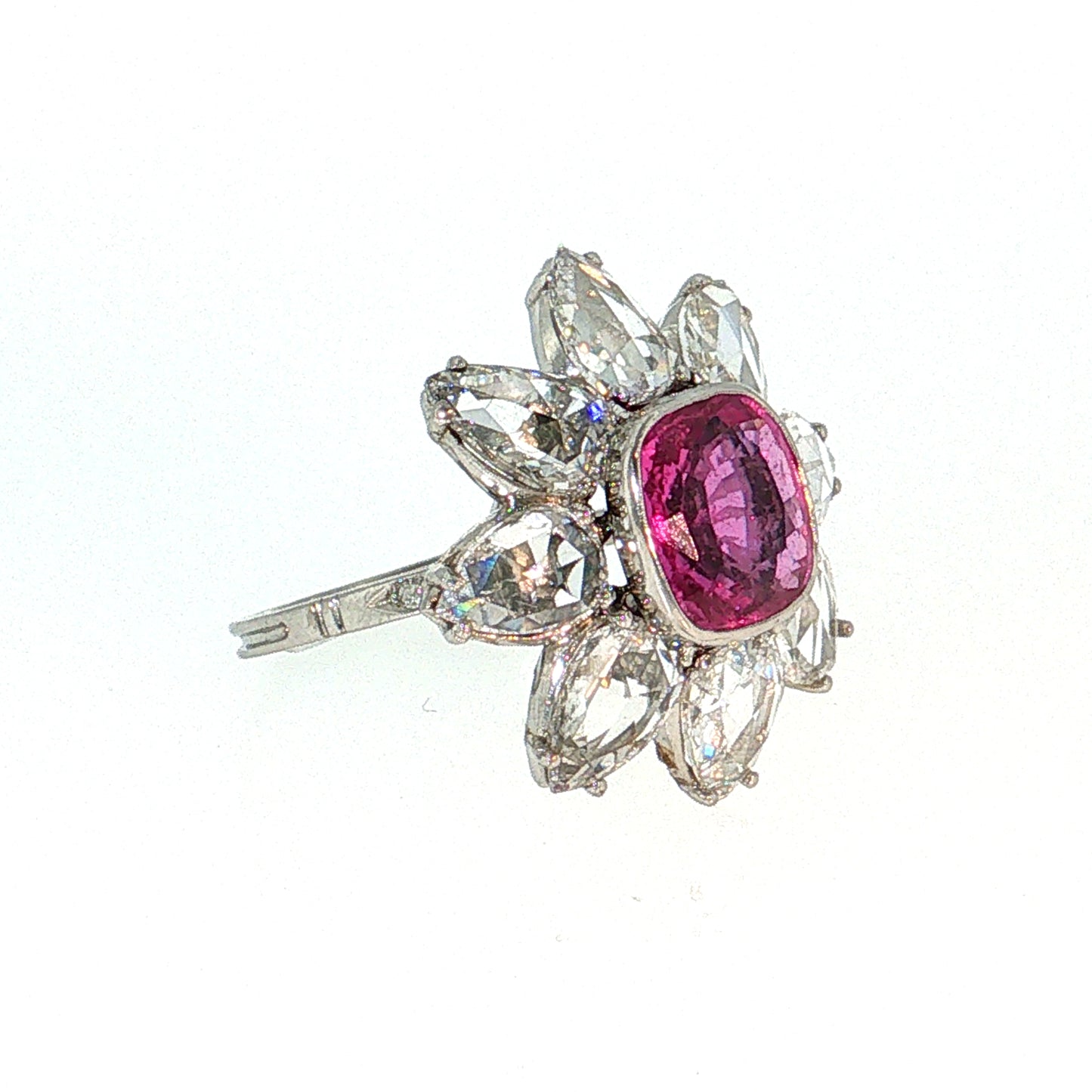 3.97 Pink Sapphire & Diamond Halo Cocktail Ring Platinum