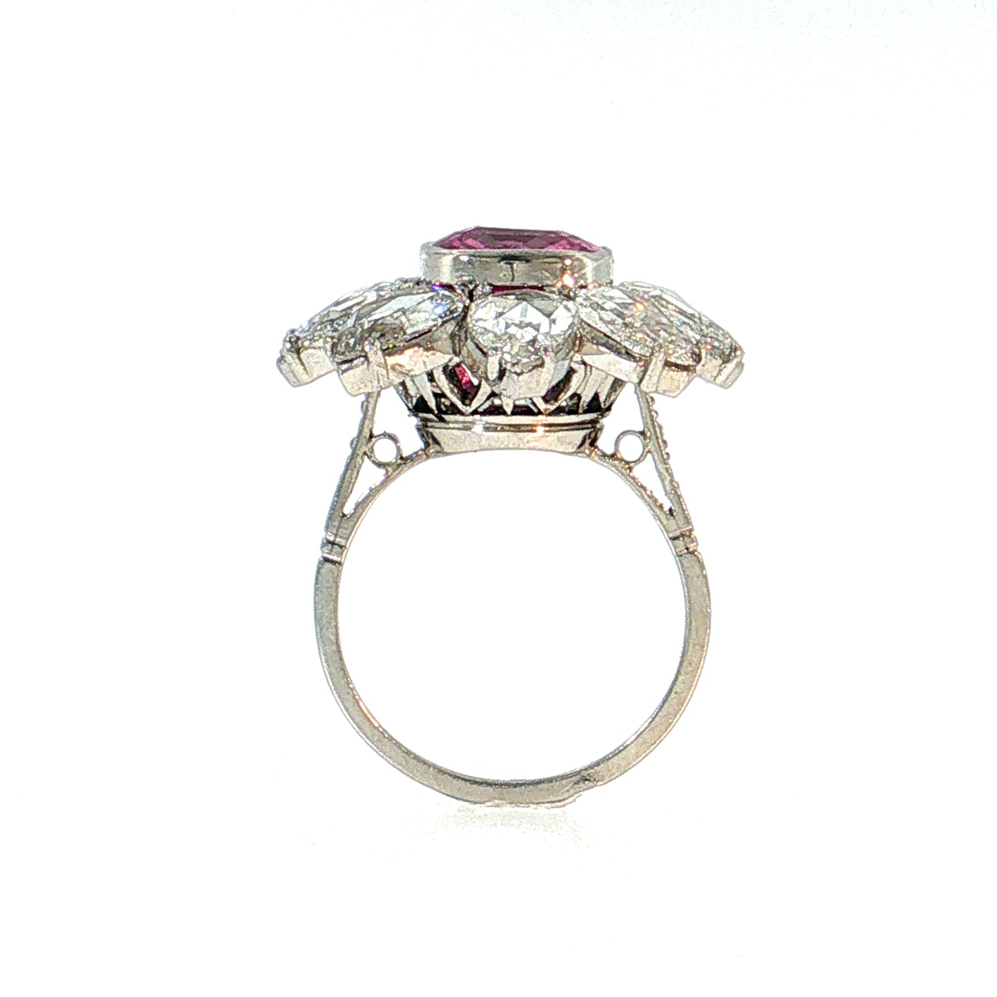 3.97 Pink Sapphire & Diamond Halo Cocktail Ring Platinum