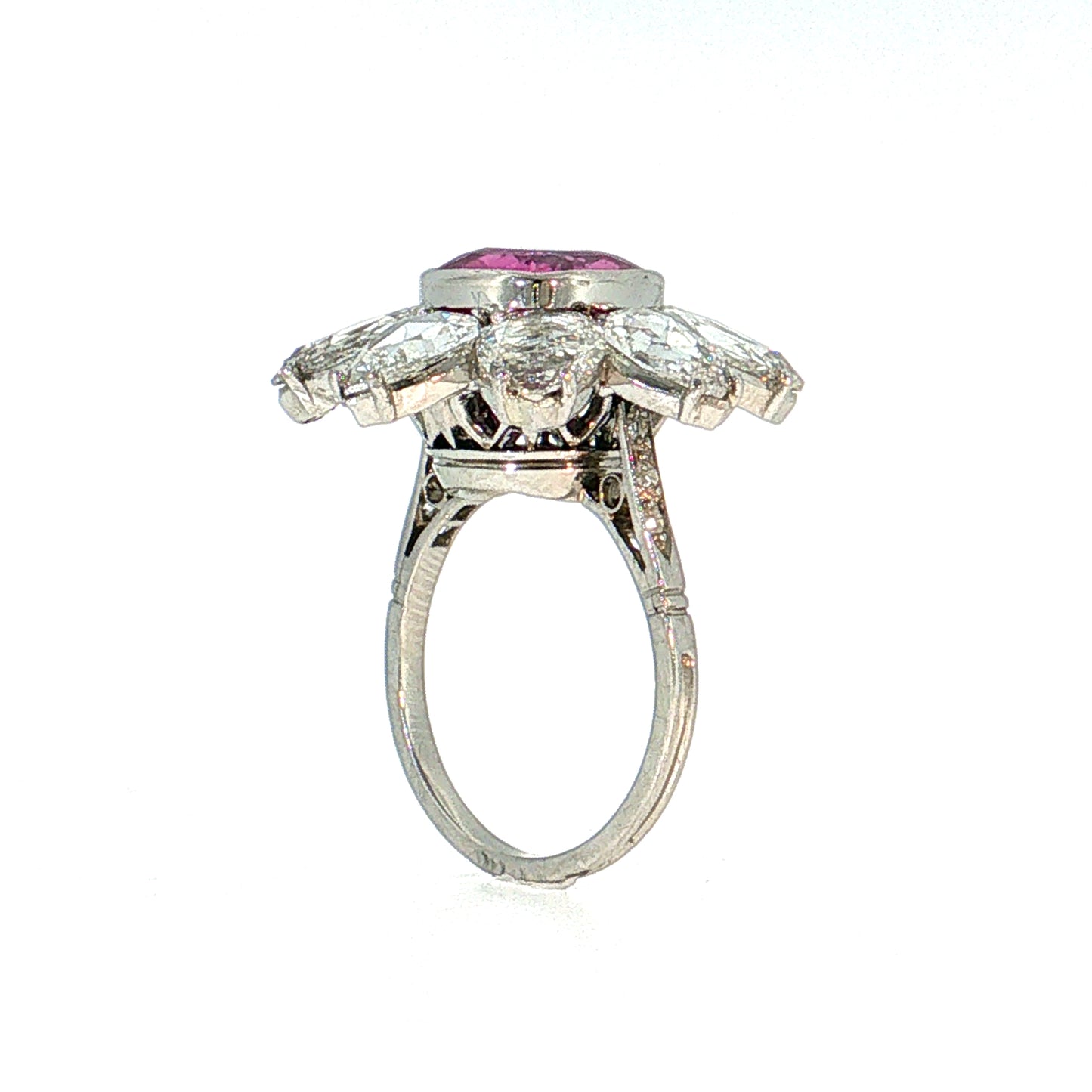 3.97 Pink Sapphire & Diamond Halo Cocktail Ring Platinum