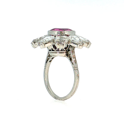3.97 Pink Sapphire & Diamond Halo Cocktail Ring Platinum