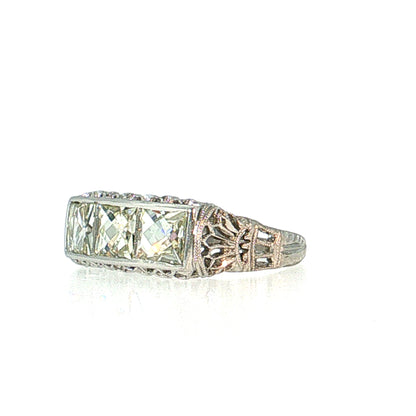 2.19 Antique Art Deco French Cut Diamond Engagement Ring Platinum