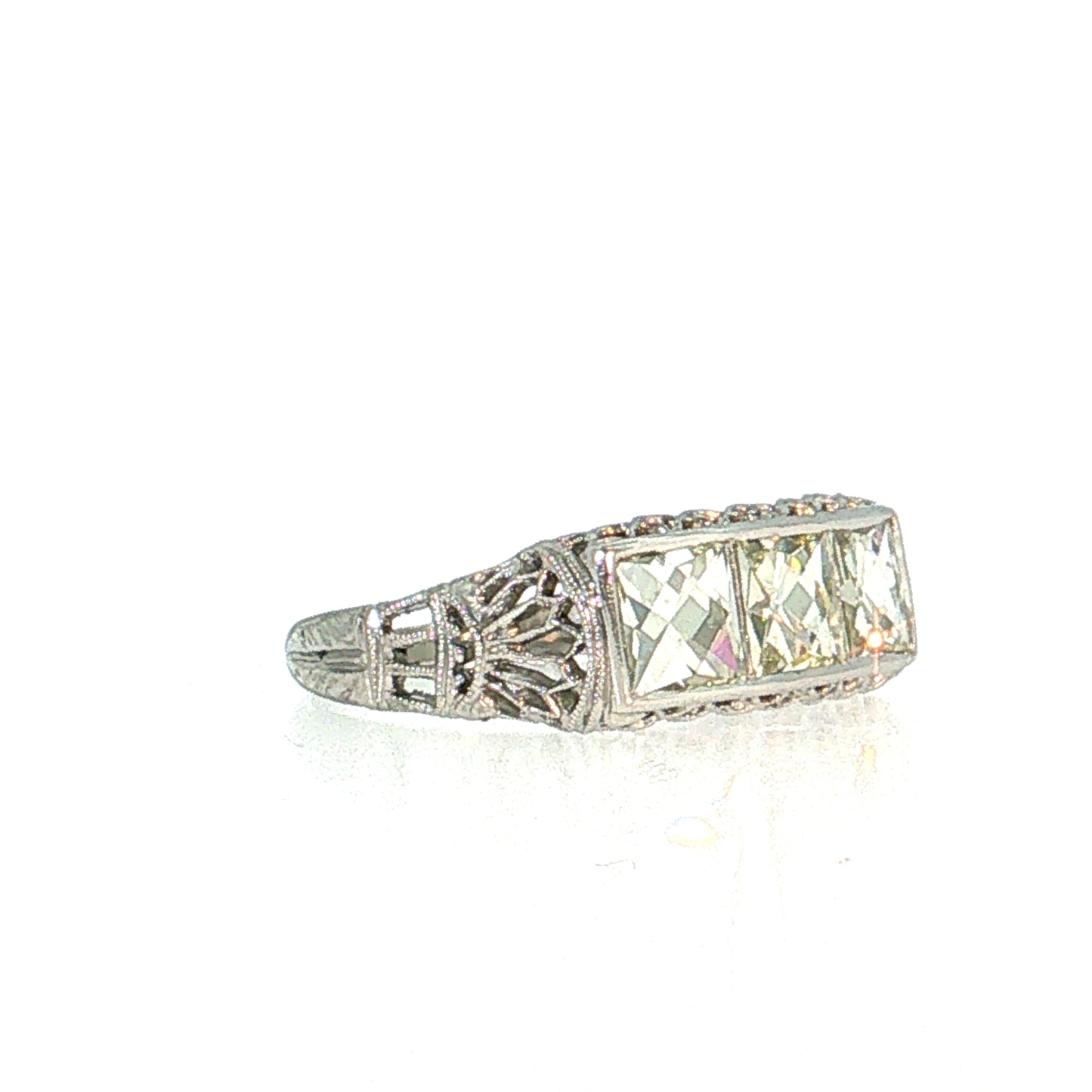 2.19 Antique Art Deco French Cut Diamond Engagement Ring Platinum