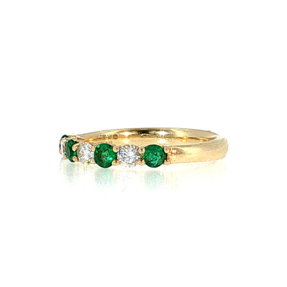 Emerald & Diamond Half-Eternity Wedding Band 14k