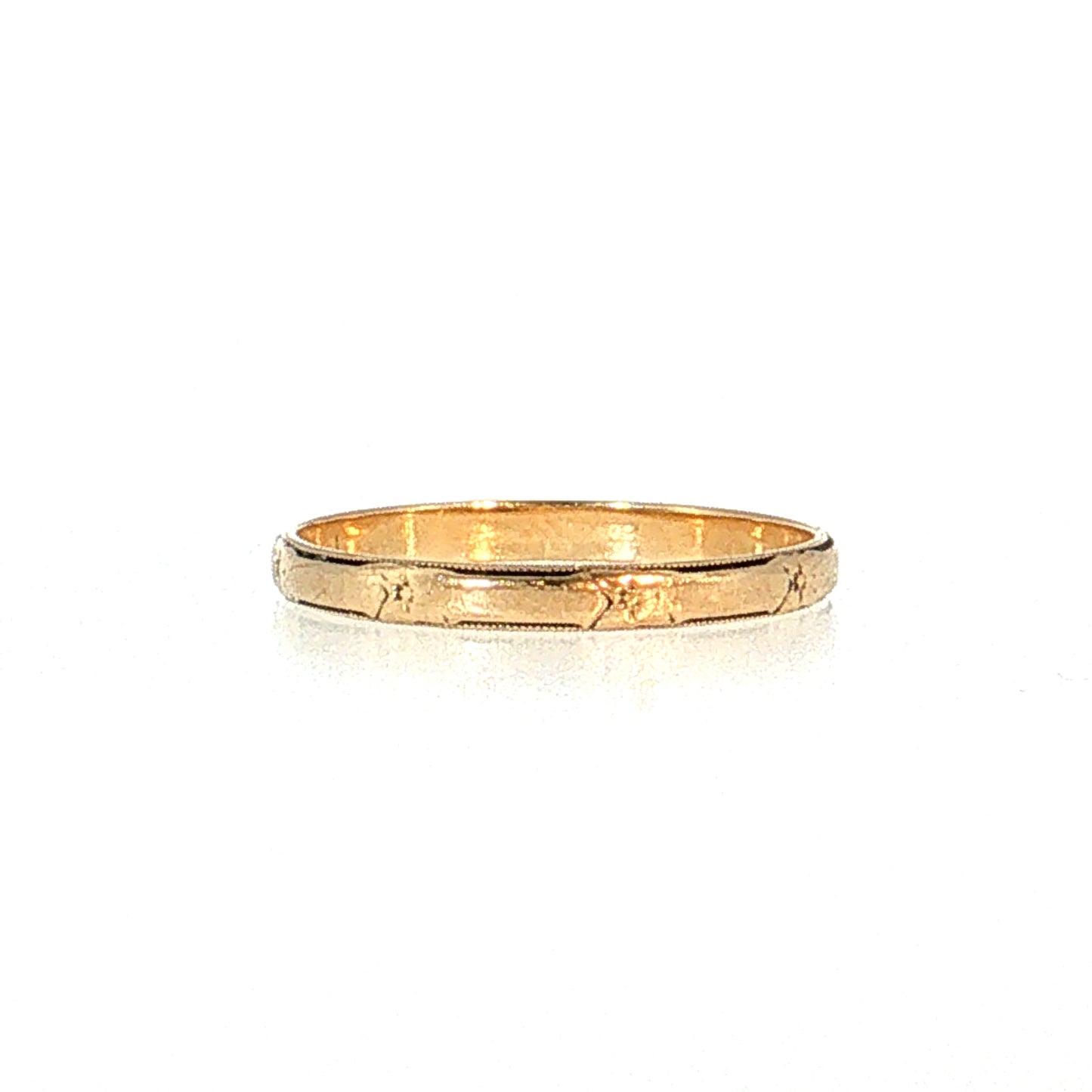 Vintage Mid-Century Floral Engraved Wedding Band 14k