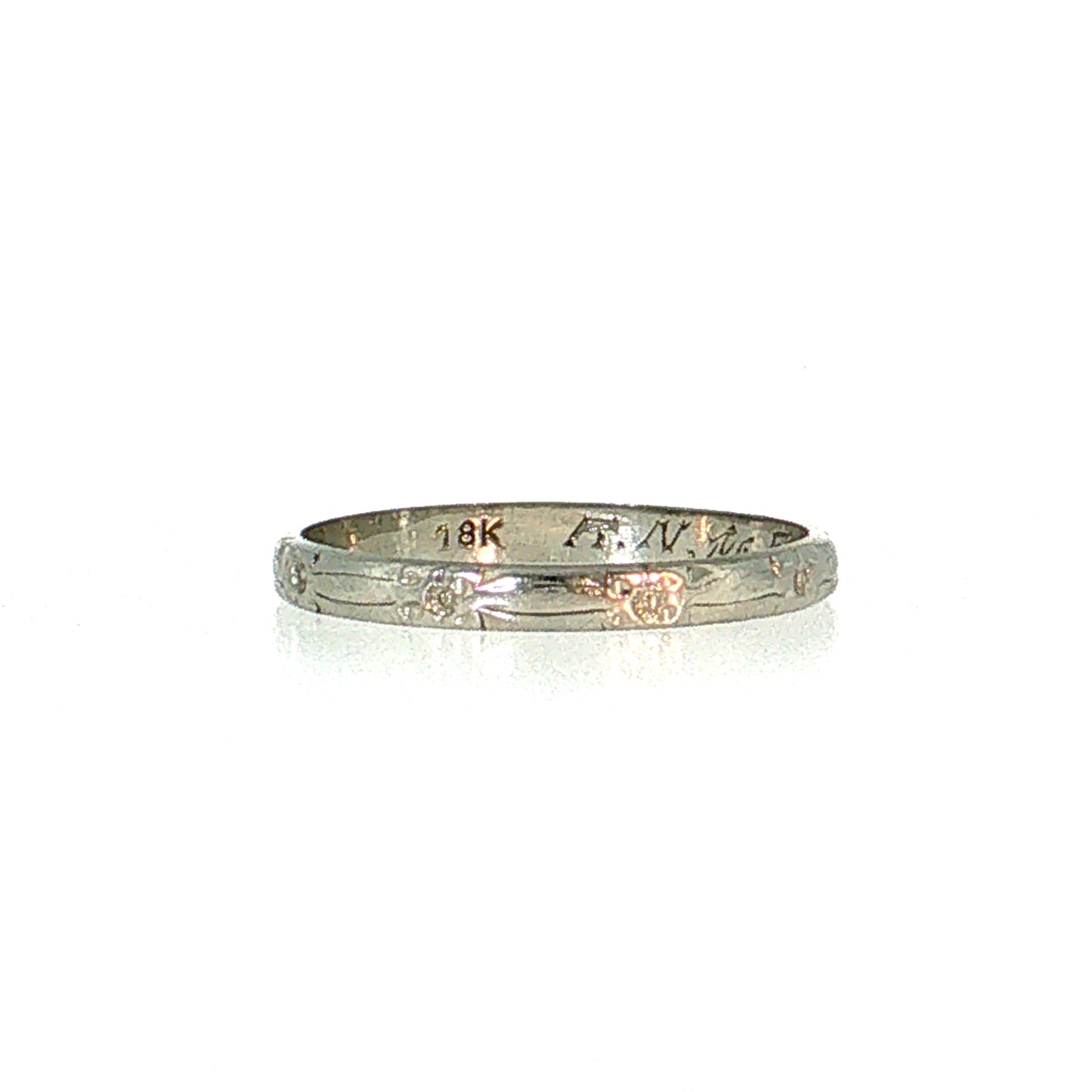 Antique Art Deco Floral Wedding Band 18k White Gold