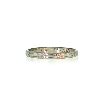 Antique Art Deco Floral Wedding Band 18k White Gold