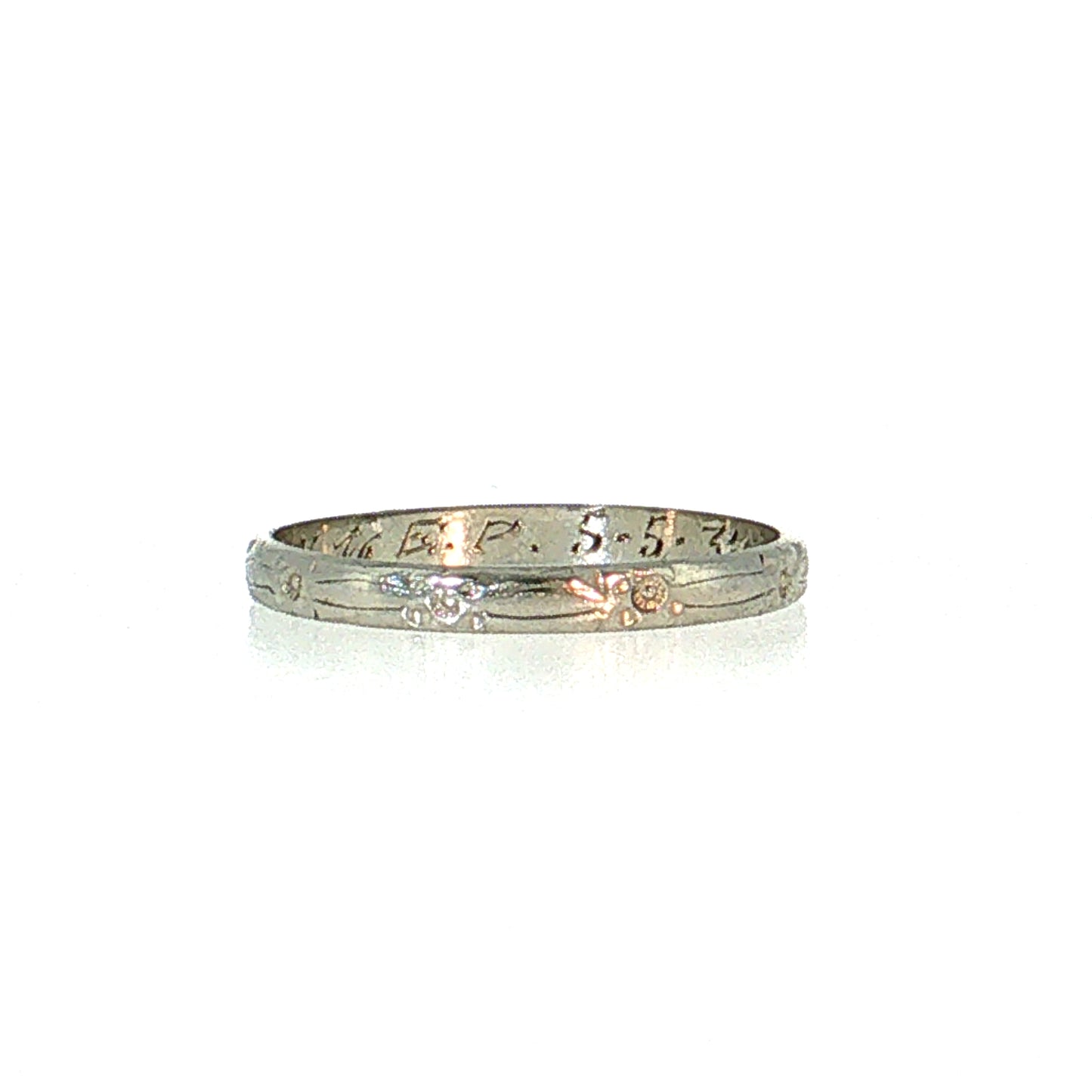 Antique Art Deco Floral Wedding Band 18k White Gold