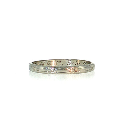 Antique Art Deco Floral Wedding Band 18k White Gold