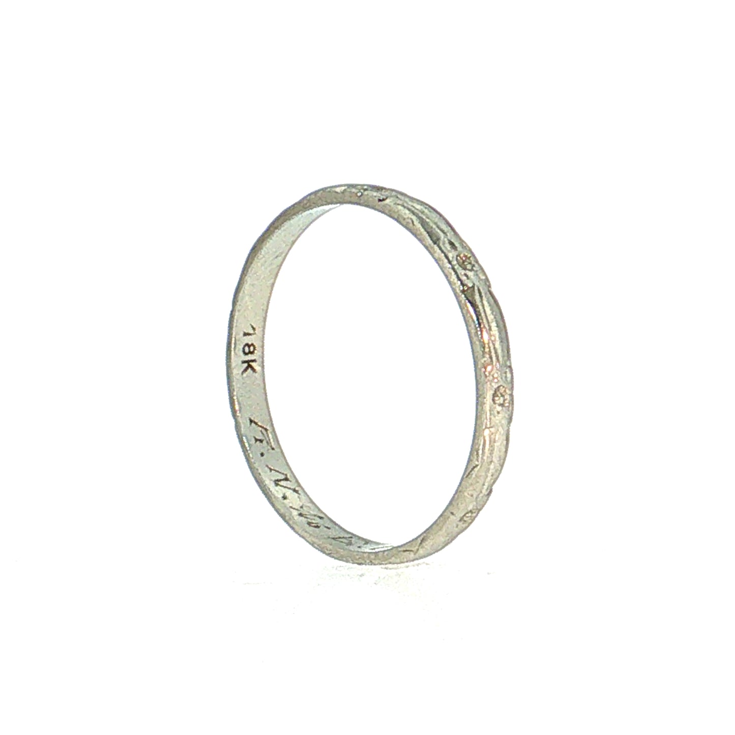 Antique Art Deco Floral Wedding Band 18k White Gold