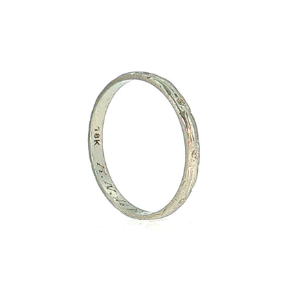 Antique Art Deco Floral Wedding Band 18k White Gold