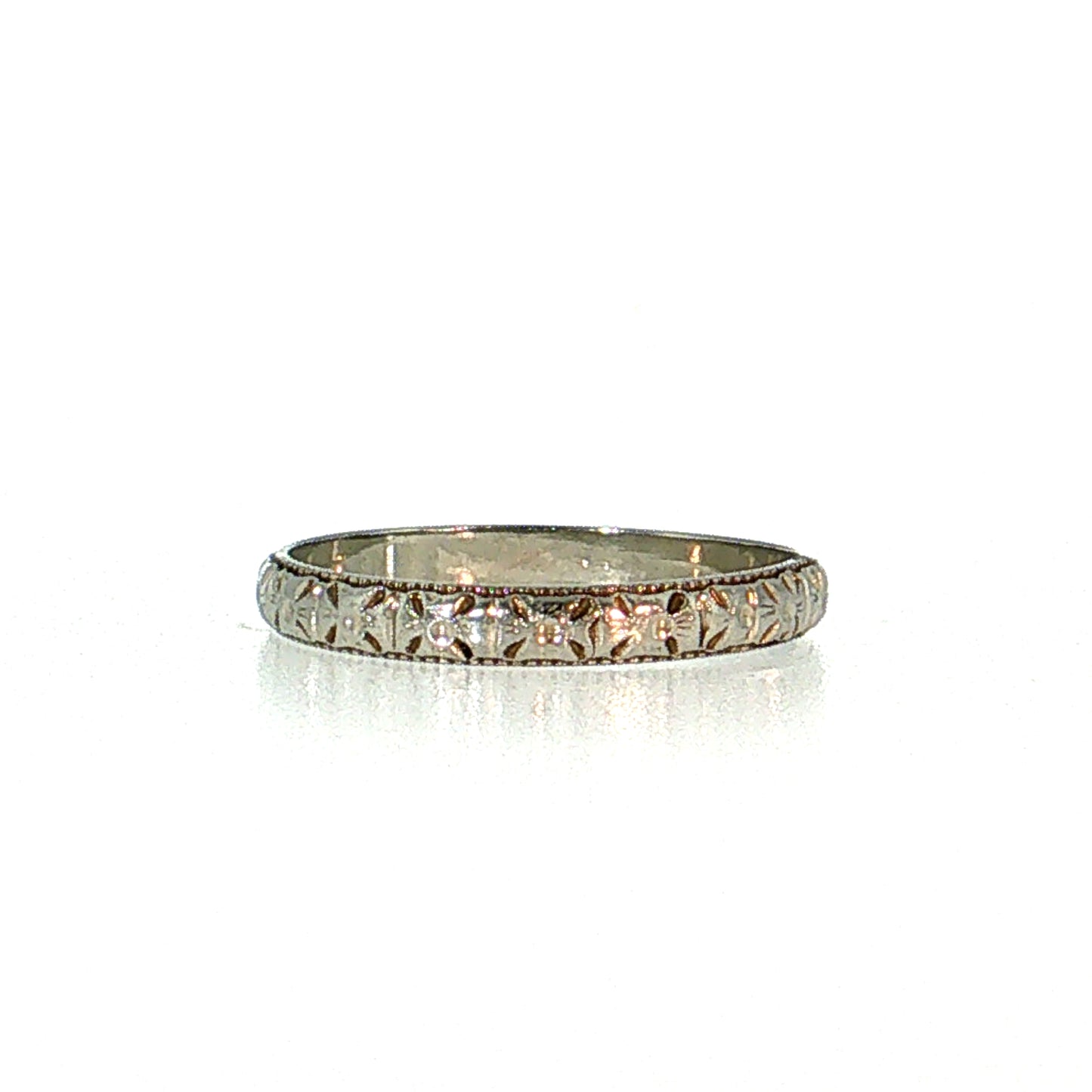 2.5mm Antique Orange Blossom Wedding Band 18k White Gold