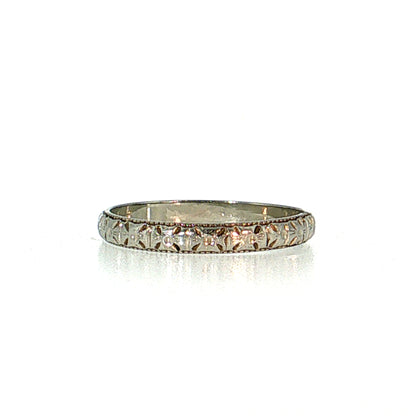 2.5mm Antique Orange Blossom Wedding Band 18k White Gold