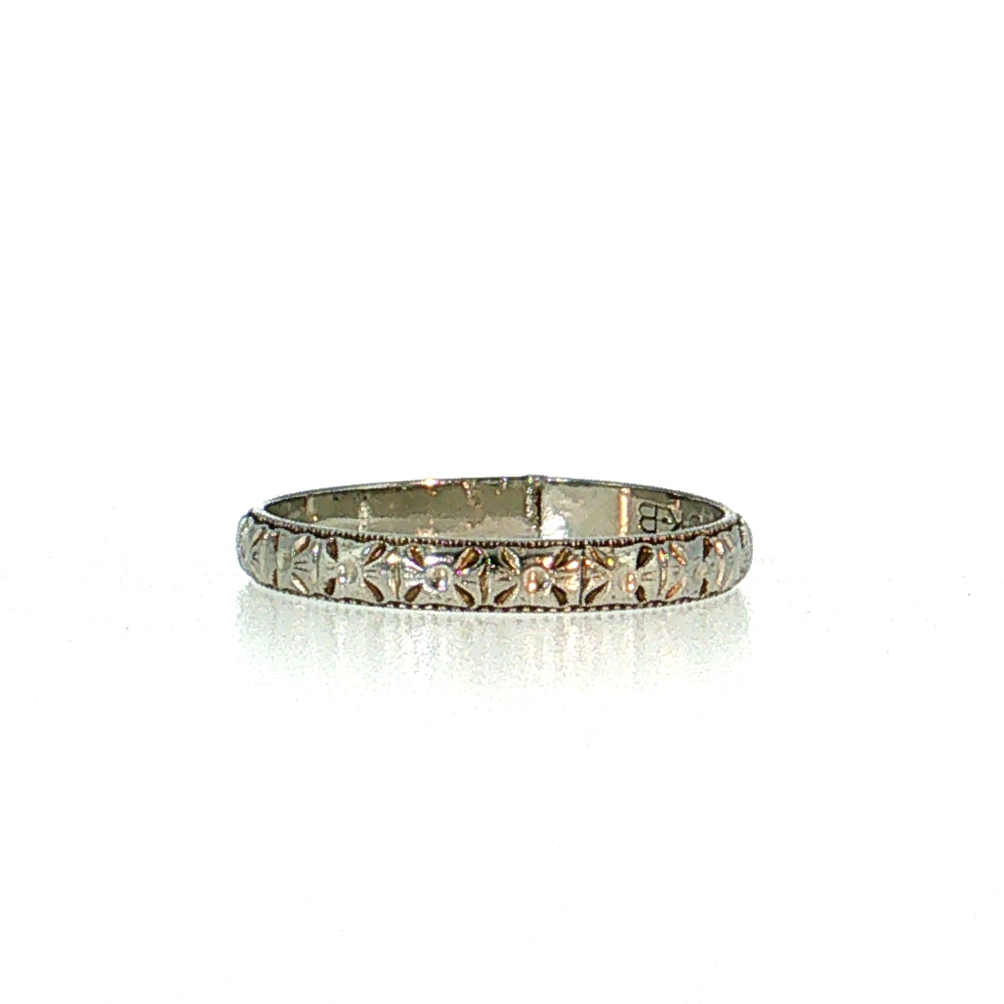 2.5mm Antique Orange Blossom Wedding Band 18k White Gold
