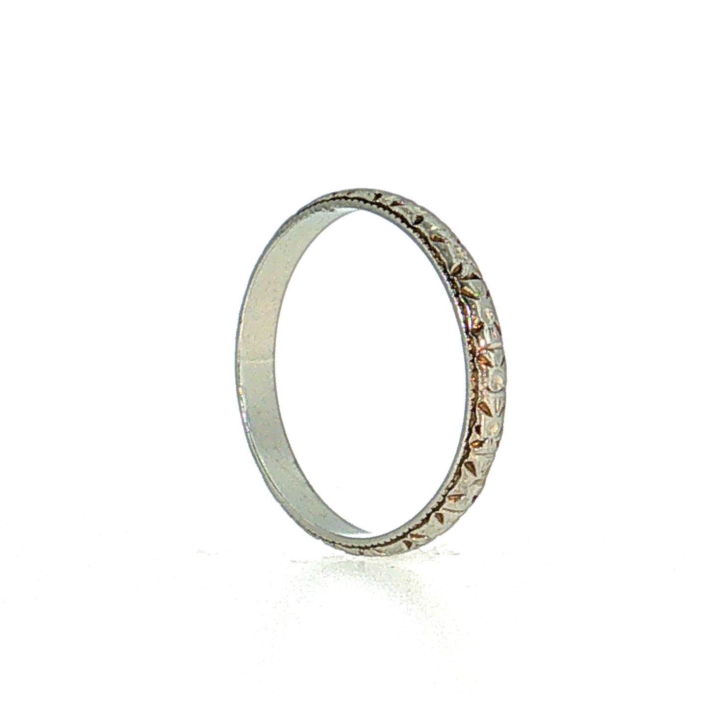 2.5mm Antique Orange Blossom Wedding Band 18k White Gold