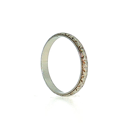 2.5mm Antique Orange Blossom Wedding Band 18k White Gold