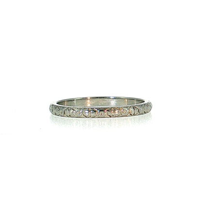 Antique Deco 2mm Orange Blossom Wedding Band 18k