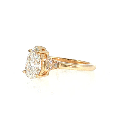 1.52 GIA Pear Diamond Three Stone Engagement Ring 14k