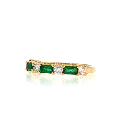 Emerald & Diamond Half-Eternity Band 18k Yellow Gold