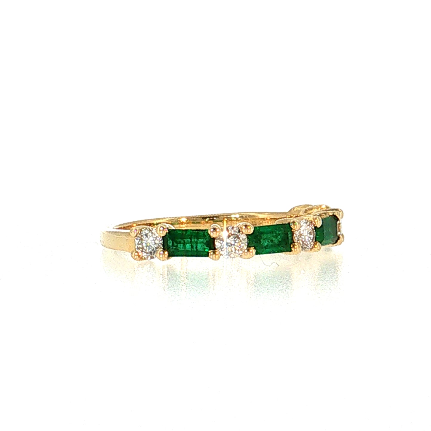 Emerald & Diamond Half-Eternity Band 18k Yellow Gold