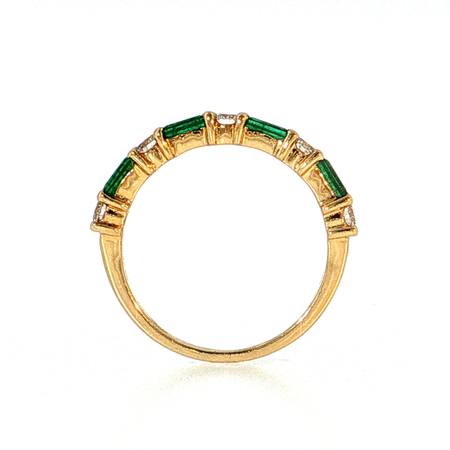 Emerald & Diamond Half-Eternity Band 18k Yellow Gold