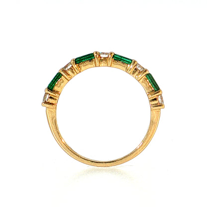 Emerald & Diamond Half-Eternity Band 18k Yellow Gold